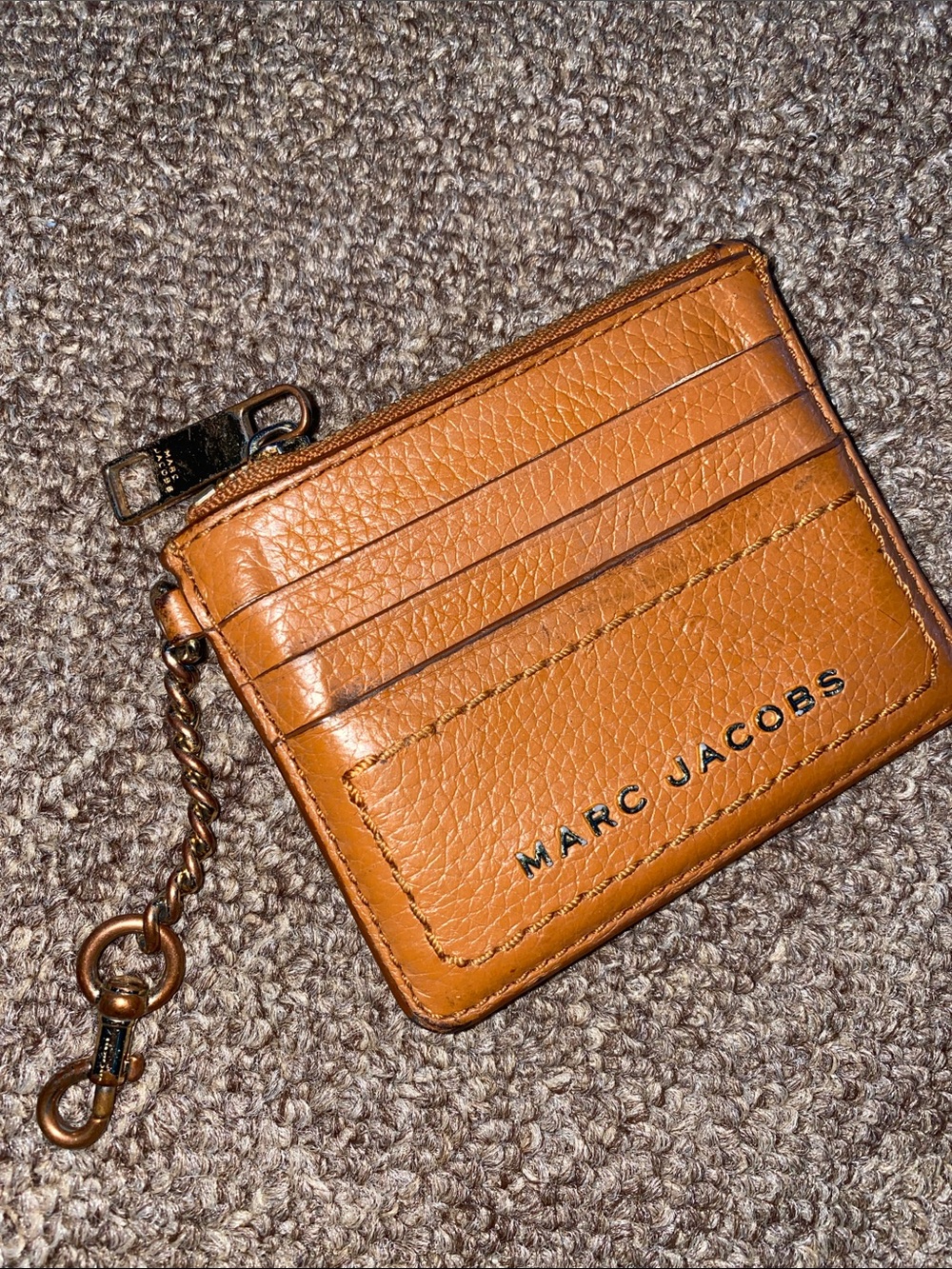 Marc Jacobs Tan Leather Card Holder with Key Chain and Zip Pocket
